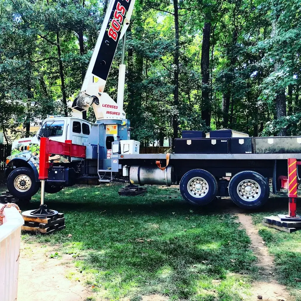 A truck during a tree pruning job in Sharpsburg, GA
